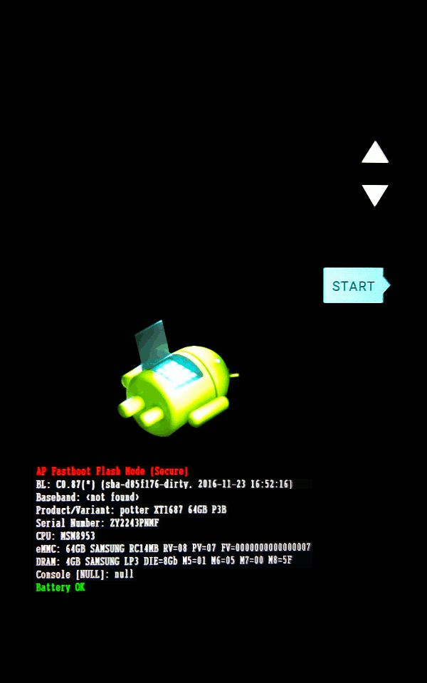 Android fastboot mode screen